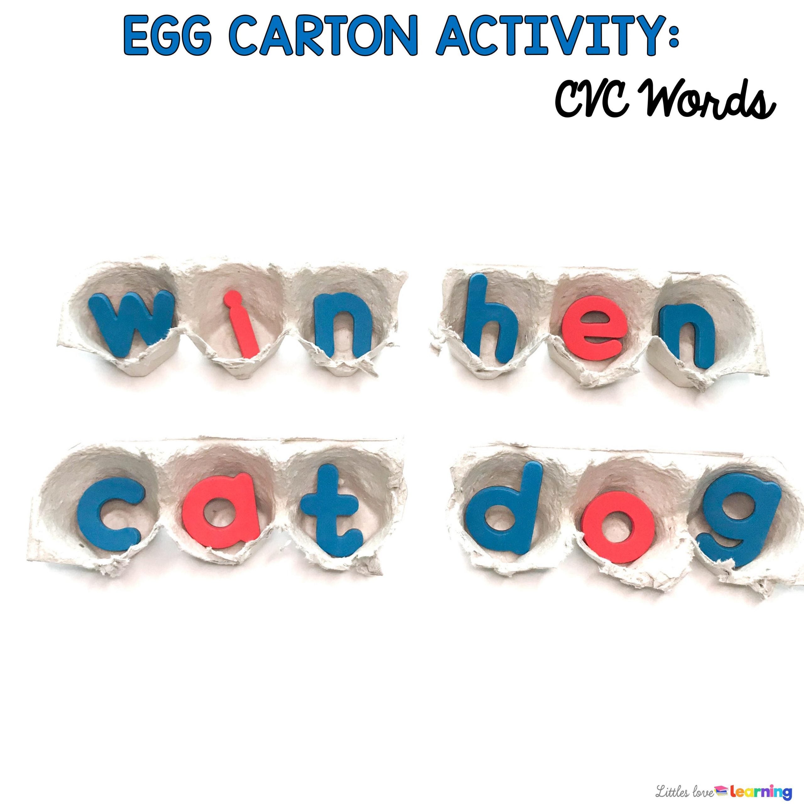 egg carton activity for kindergartners cvc word in egg cartons with one letter per space
